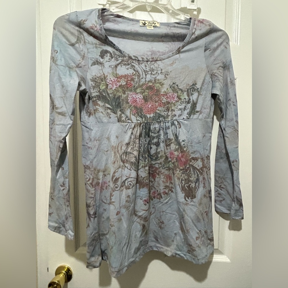 Unity World Wear Blue Floral Long Sleeve Top